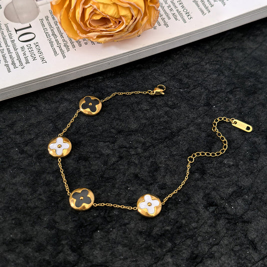 Gold Black and White Flower Bracelet