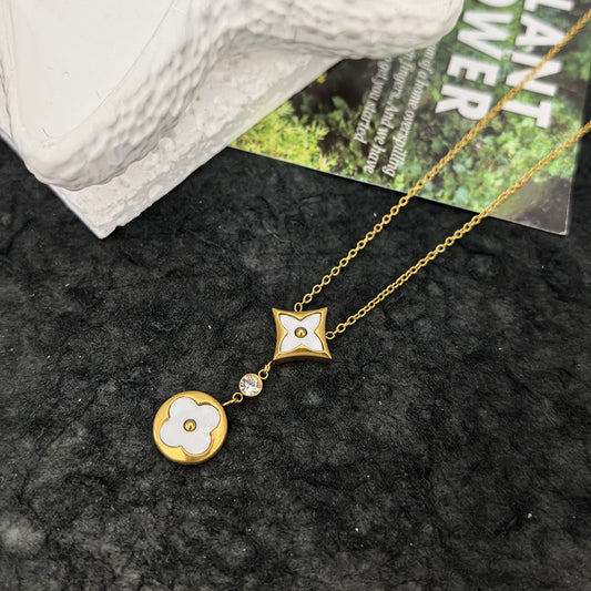 Gold and White LV Necklace