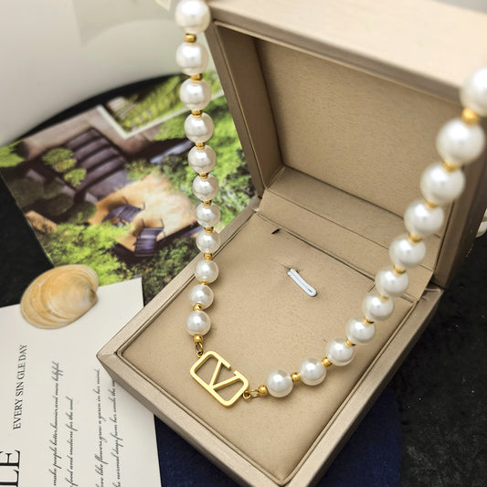 Gold LV and Pearl Necklace