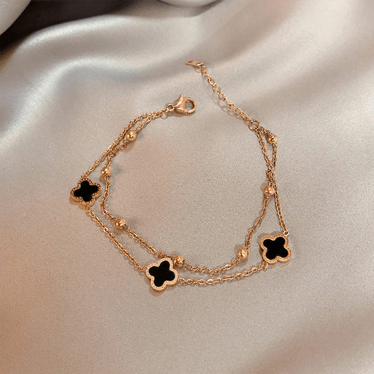 Rose Gold and Black Clover Bracelet