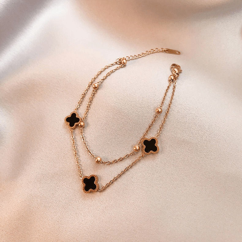 Rose Gold and Black Clover Bracelet